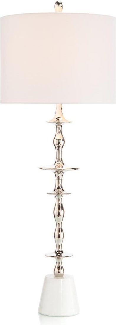 John-Richard Polished Nickel Buffet Lamp 44.5H Regency Style: John-Richard Polished Nickel Buffet Lamp 44.5H Regency Style Illuminate your space with this elegant polished nickel buffet lamp, featuring a stylish round shade that adds sophistication to any decor.