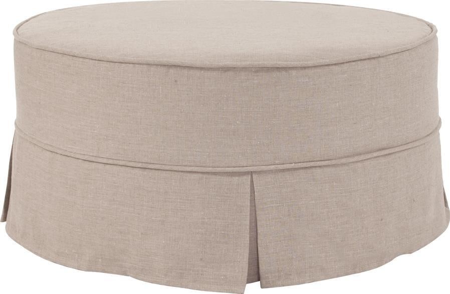 Howard Elliott Natural Linen Round Slipcover with Pleated Skirt: Howard Elliott Natural Linen Round Slipcover with Pleated Skirt Transform your seating with this elegant Natural Linen Round Slipcover featuring a pleated skirt, designed specifically for chairs, sofa