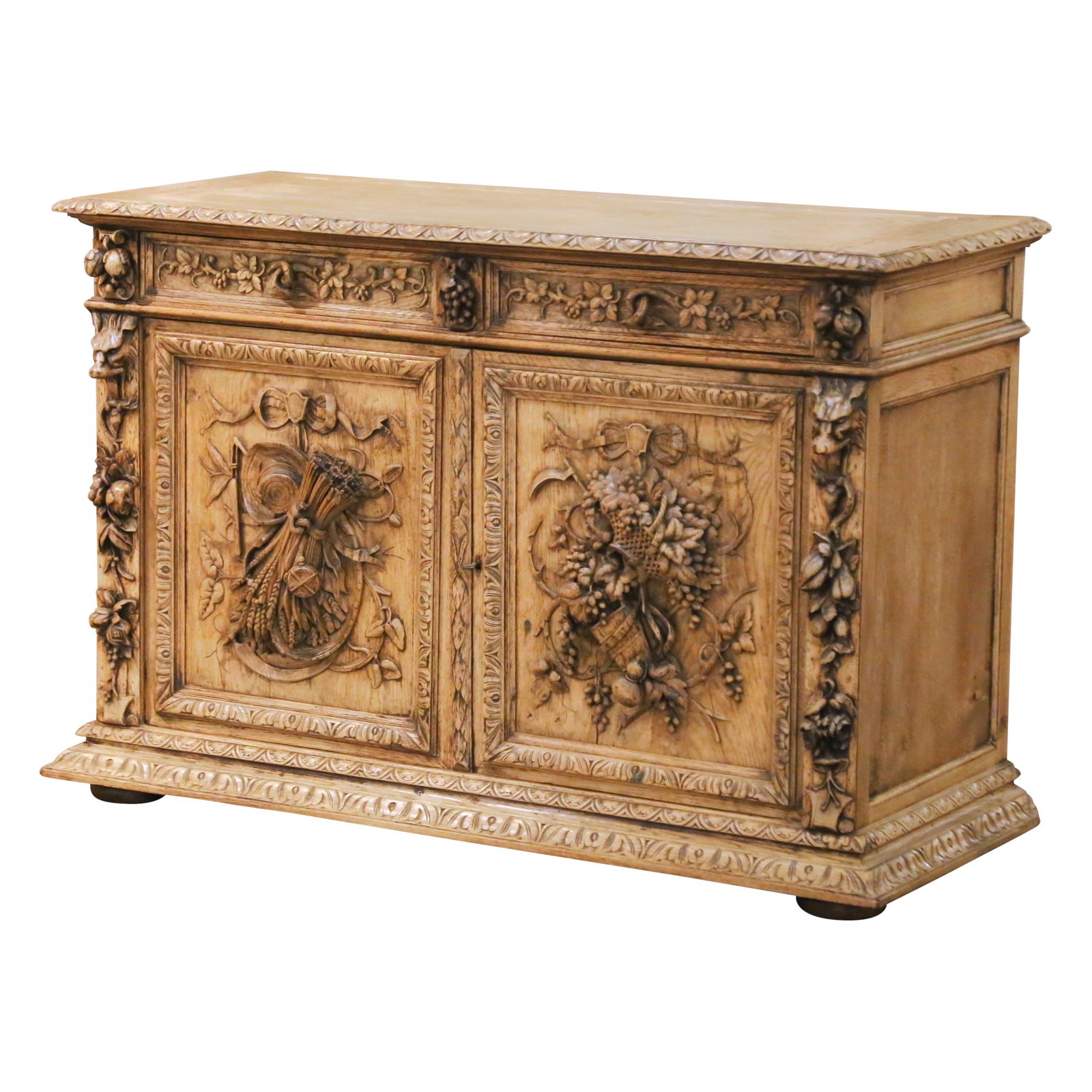 French Black Forest Bleached Oak Buffet Cabinet 19th Century (1 of 18)