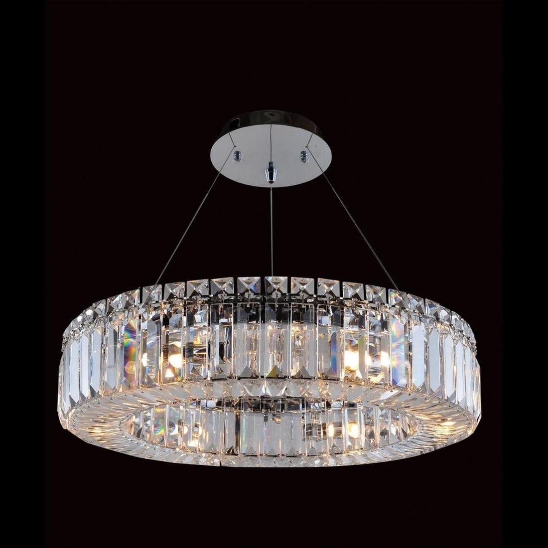 Kalco Rondelle 18 Chrome Crystal Pendant Light Modern Classic: Kalco Rondelle 18 Chrome Crystal Pendant Light Modern Classic Illuminate your space with the stunning Rondelle 18" Chrome Crystal Pendant Light. This modern classic fixture features a round shape and 