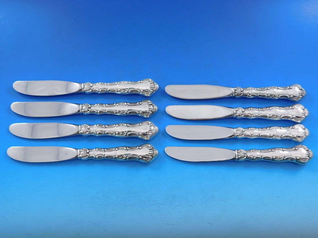 Gorham Strasbourg Sterling Silver Butter Spreader Set of 8 Modern Design: Gorham Strasbourg Sterling Silver Butter Spreader Set of 8 Modern Design Enhance your dining experience with this exquisite set of 8 Strasbourg butter spreaders by Gorham. Crafted from high-quality st