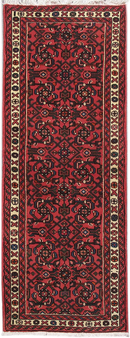 Vibrant 2.4 x 6.3 Red Persian Hamadan Rug: Vibrant 2.4 x 6.3 Red Persian Hamadan Rug Free continental US Shipping Enhance your space with this stunning 2.4 x 6.3 Red Persian Hamadan Rug, featuring exquisite craftsmanship and vibrant colors tha