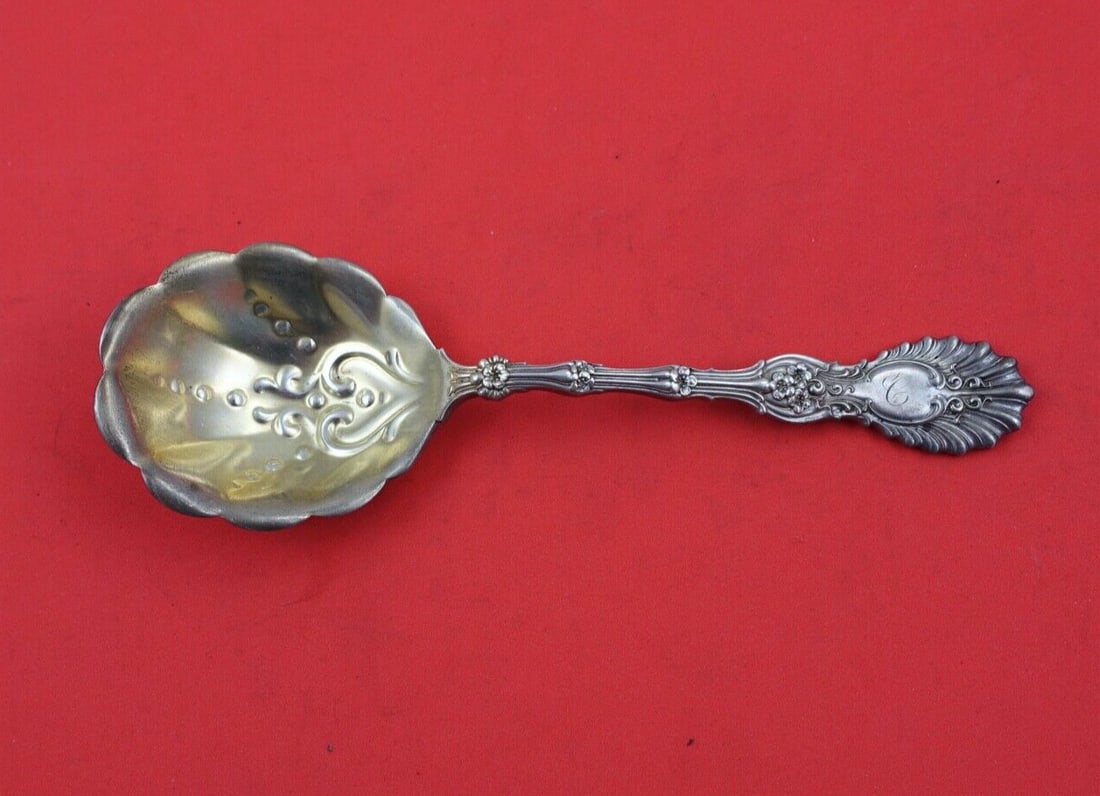 Whiting Radiant Sterling Silver Preserve Spoon Gold Wash 7.25 Inch: Whiting Radiant Sterling Silver Preserve Spoon Gold Wash 7.25 Inch This elegant preserve spoon from the Radiant pattern by Whiting is crafted from high-quality sterling silver and features a beautiful