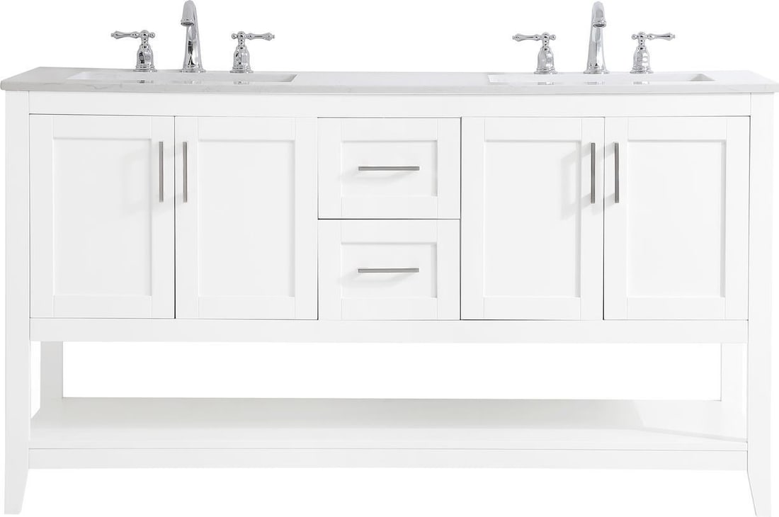 Elegant Lighting 60 Inch White Double Vanity Brushed Nickel Finish: Elegant Lighting 60 Inch White Double Vanity Brushed Nickel Finish This elegant 60-inch traditional white double vanity combines style and functionality, perfect for enhancing any bathroom decor. Craf