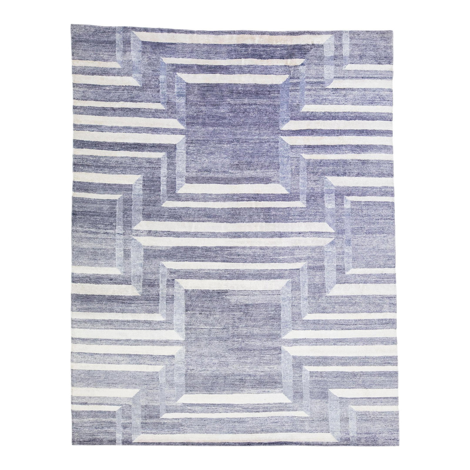 Handmade Modern Gray Wool Silk Rug 8' x 10'2' Geometric Design: Handmade Modern Gray Wool Silk Rug 8' x 10'2' Geometric Design Enhance your space with this stunning handmade modern rug, crafted from a luxurious blend of wool and silk. Featuring a captivating gray 