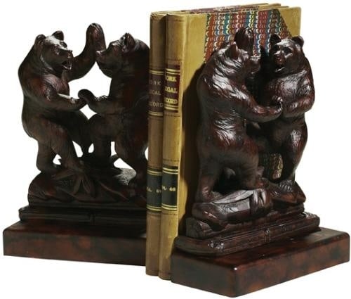 Oxblood Red Resin Lodge Style Dancing Bears Bookends: Oxblood Red Resin Lodge Style Dancing Bears Bookends This item is made at time of order. Please allow 42 to 70 days for production. Add a touch of rustic charm to your home with these Oxblood Red Resi