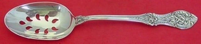 International Springtime Sterling Silver Slotted Serving Spoon 9 Hole Custom: International Springtime Sterling Silver Slotted Serving Spoon 9 Hole Custom International Springtime sterling silver pierced serving spoon, custom made with a 9-hole pierced bowl. It is not monogramm