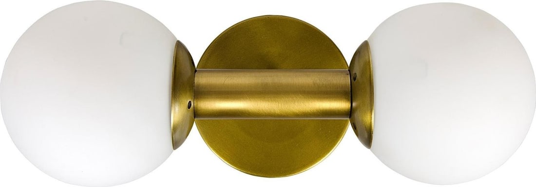 Antiope Brass Wall Sconce by Noir with Frosted Glass Globes: Antiope Brass Wall Sconce by Noir with Frosted Glass Globes Illuminate your space with the elegant Antiope Brass Sconce, a stunning addition to your home decor. This stylish sconce features a vintage-
