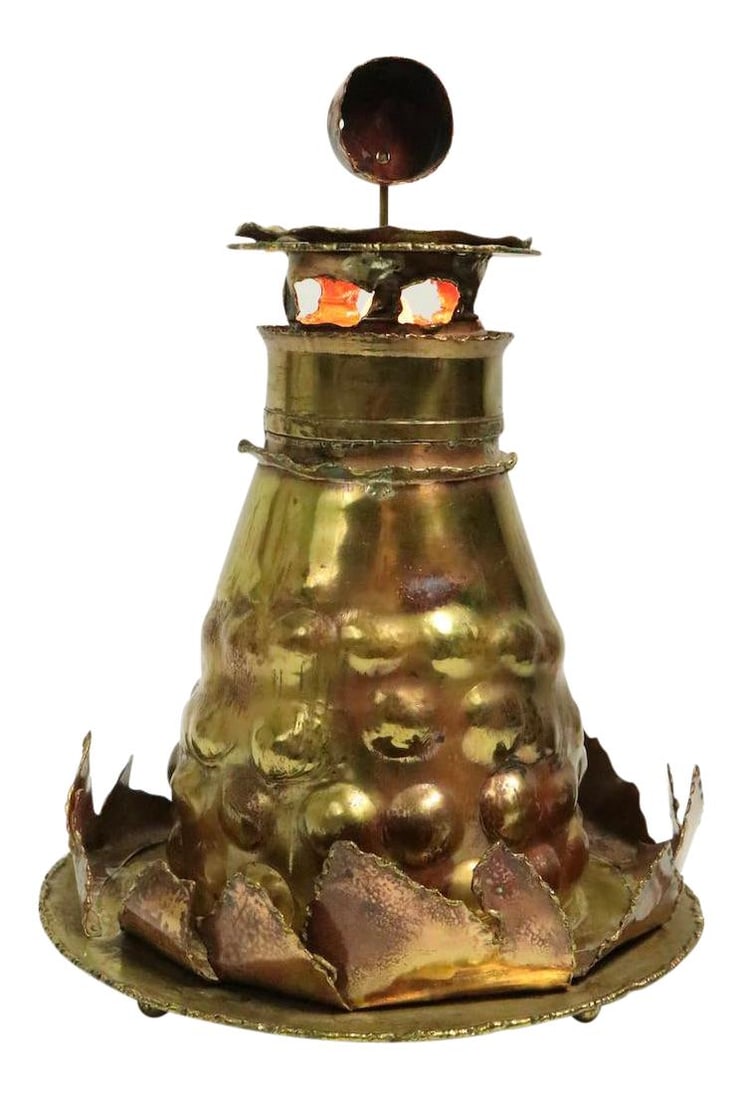 Brutalist Torch Cut Lighthouse Nightlight Copper Brass 1970s Style (1 of 10)