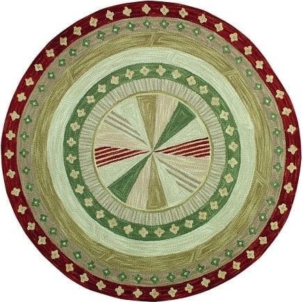 New Hand-Hooked Wool Round Rug Pinwheel Design Green Maroon 10ft (1 of 2)