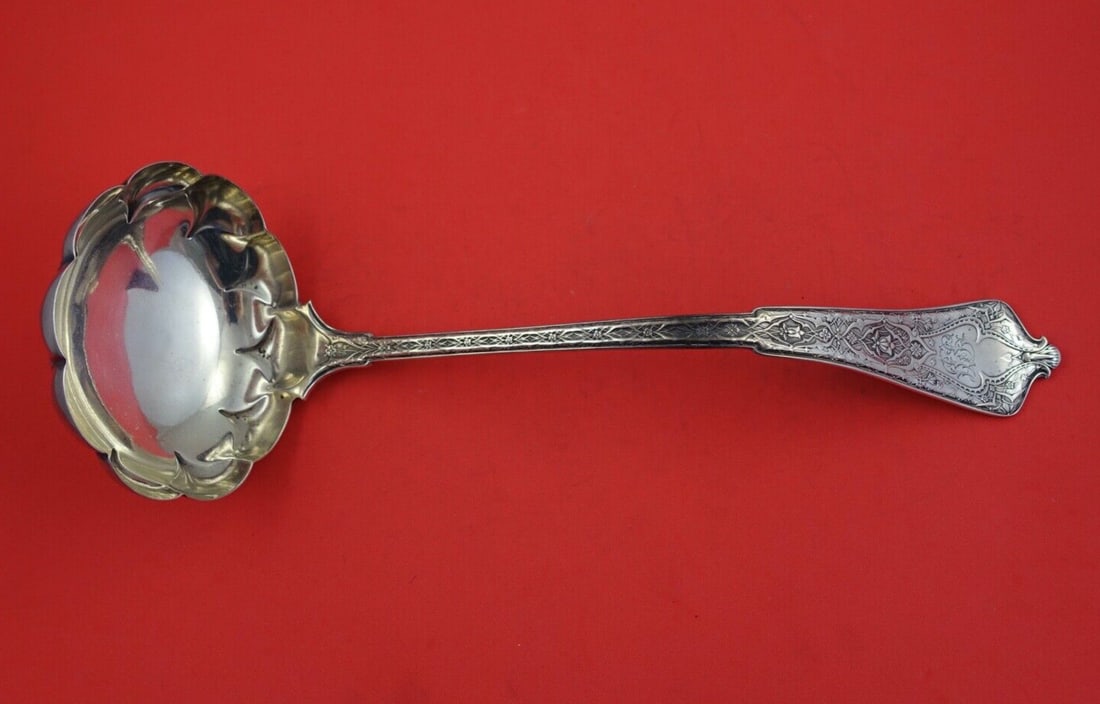 Tiffany Co Persian Sterling Silver Soup Ladle 13.5 Inch Monogrammed: Tiffany Co Persian Sterling Silver Soup Ladle 13.5 Inch Monogrammed This sterling silver soup ladle features the Persian pattern by Tiffany & Co., originating in 1872 during a period when exotic desig