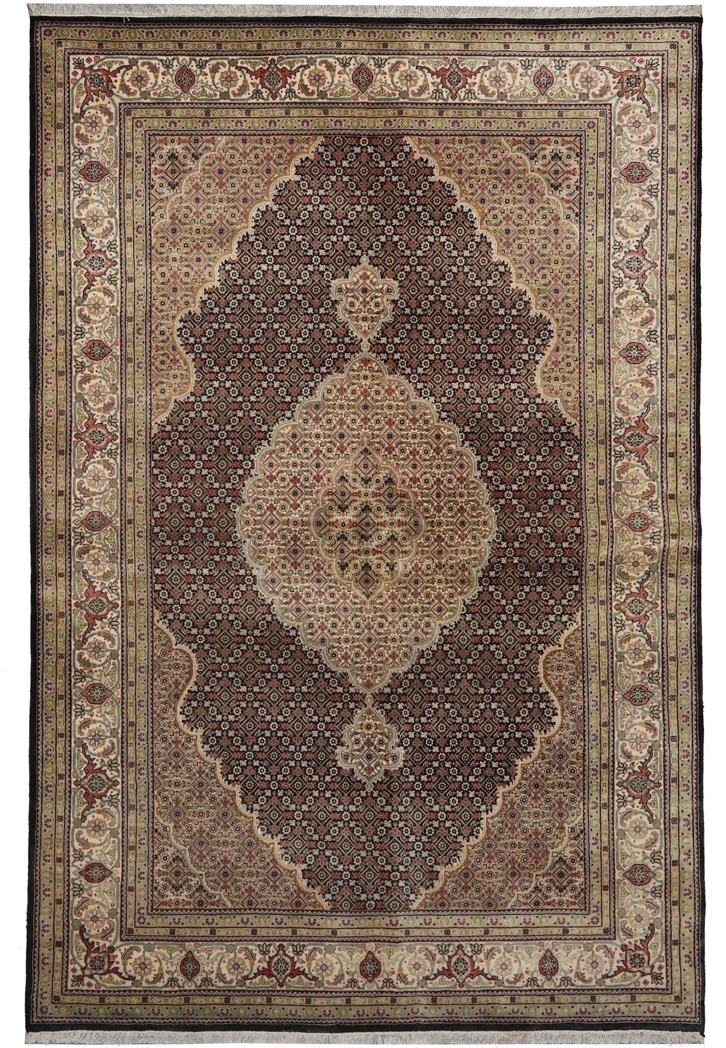 Tabriz Mahi Persian Hand-Knotted Wool Silk Rug 6.6 x 9.6: Tabriz Mahi Persian Hand-Knotted Wool Silk Rug 6.6 x 9.6 Free continental US Shipping This 6.6 x 9.6 hand-knotted rug from Iran features a traditional Persian design crafted by skilled artisans. Made 