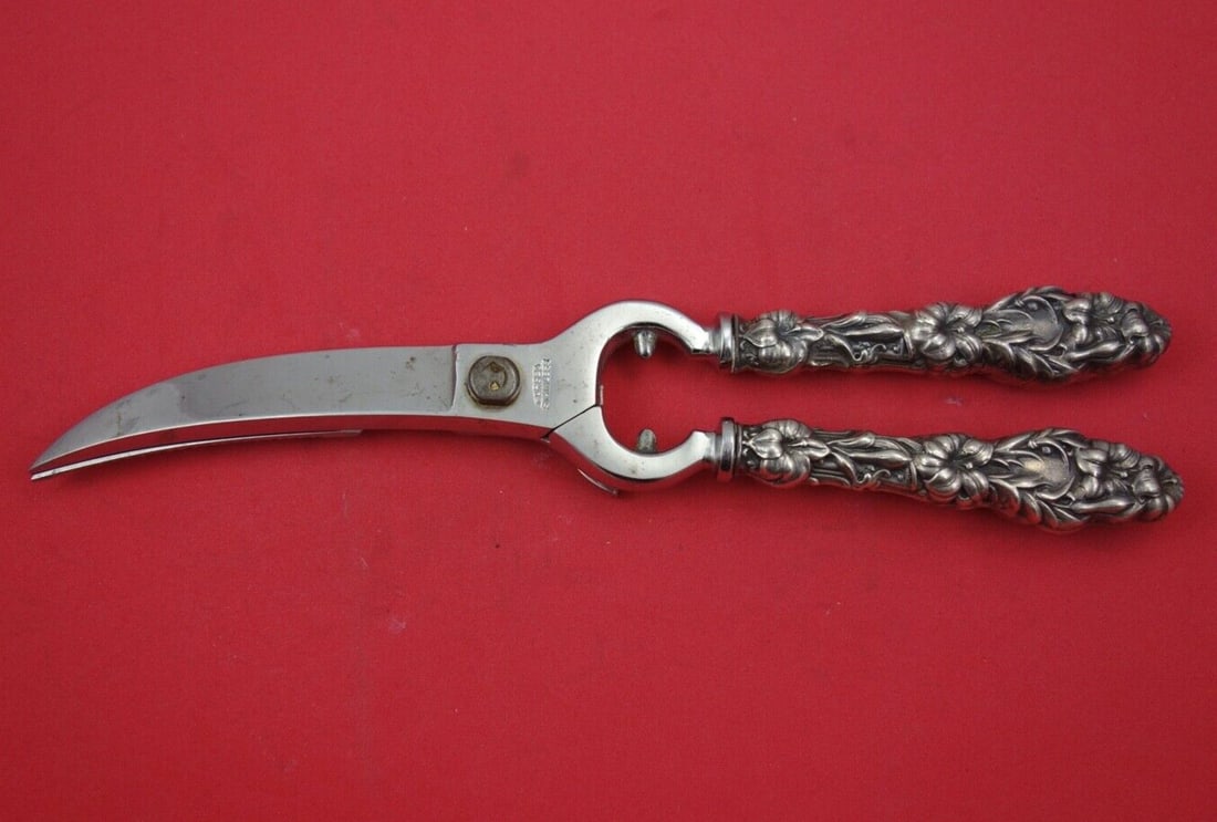 Lily Pattern Sterling Silver Lobster Shears by Whiting 10 3/4": Lily Pattern Sterling Silver Lobster Shears by Whiting 10 3/4" Discover the exquisite craftsmanship of these Lily by Whiting Sterling Silver Lobster Shears, hand cast and measuring 10 3/4". Designed i