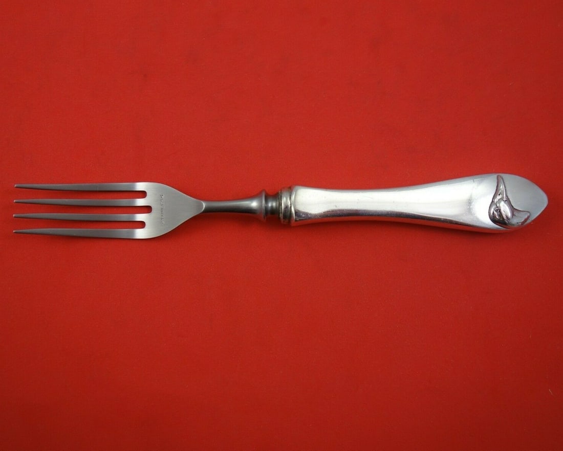 Richard E. Bishop Game Birds Sterling Silver Fork HH Applied Duck 7 7/8: Richard E. Bishop Game Birds Sterling Silver Fork HH Applied Duck 7 7/8 Sterling silver original hollow handle game fork in the Game Birds pattern by Richard E. Bishop. This pre-owned piece features a