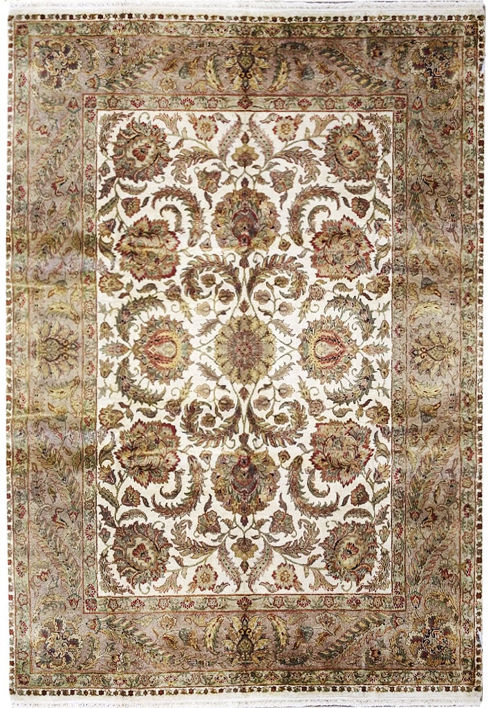 9 x 12.2 Hand Knotted Jaipur Rug Ivory Sage: 9 x 12.2 Hand Knotted Jaipur Rug Ivory Sage Free continental US Shipping Hand-knotted Jaipur rug in an ivory and sage color palette with an intricate floral and paisley design. Condition is un-used. S