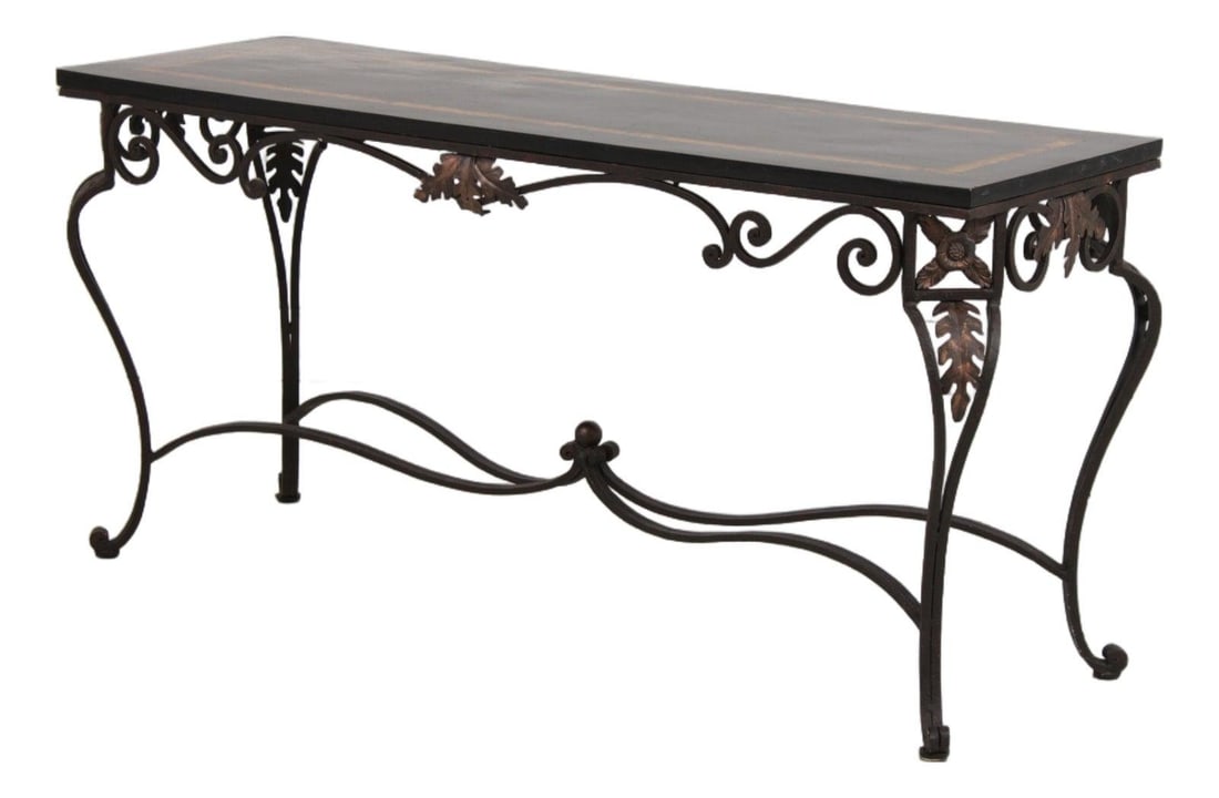 Hollywood Regency Console Table with Marble Top Wrought Iron Base 62w x 20d x 30h (1 of 10)