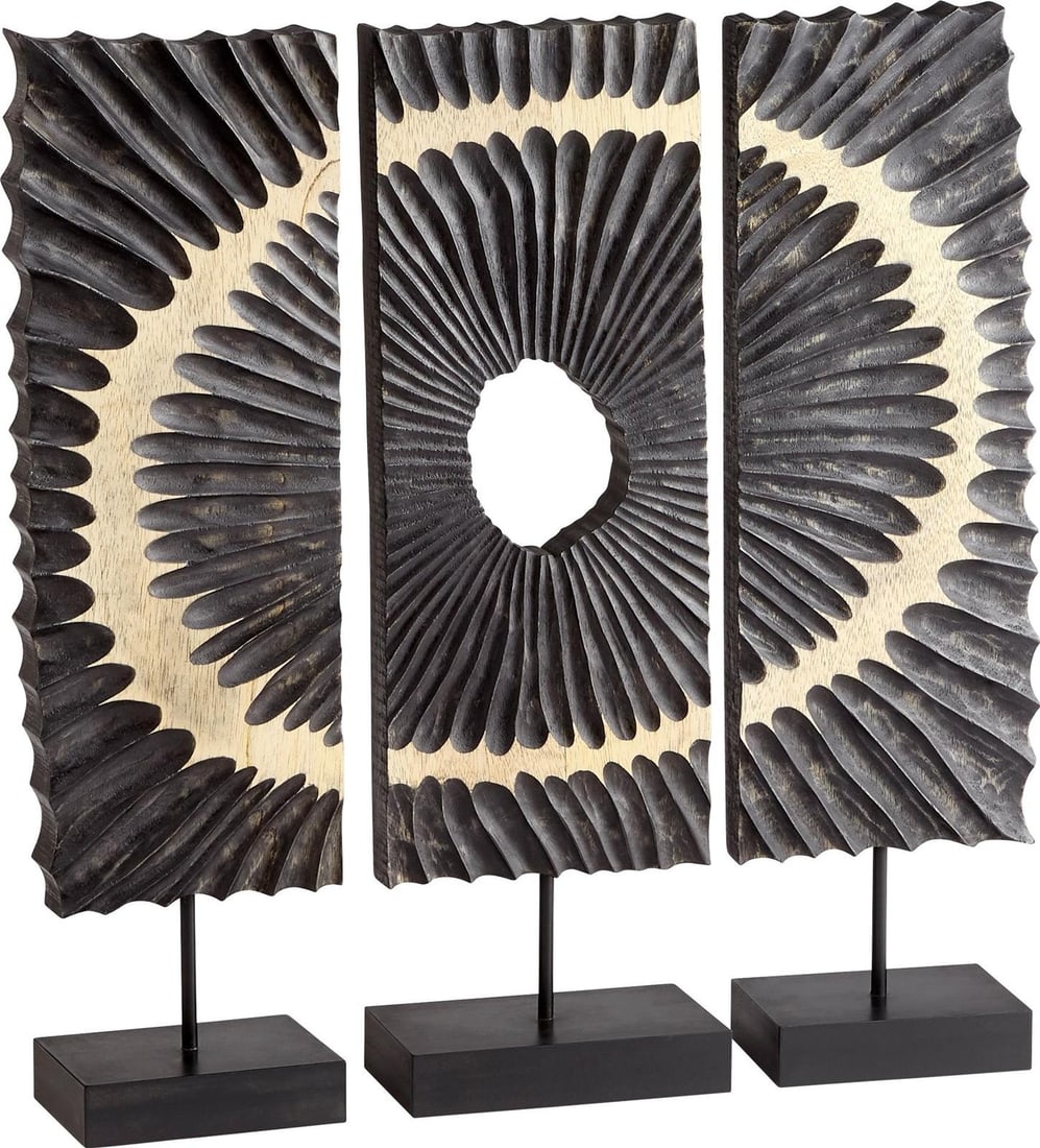 Cyan Ruffle Abstract Black Iron Wood Sculpture 27.25H (1 of 1)
