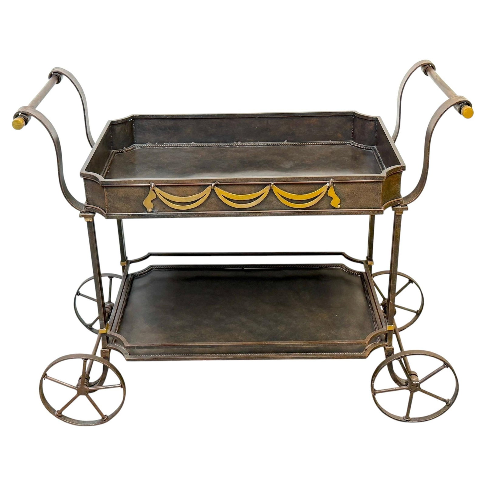 Italian Neoclassical Iron Tea Cart Brass Swags Dorothy Draper Manner 41 in (1 of 14)