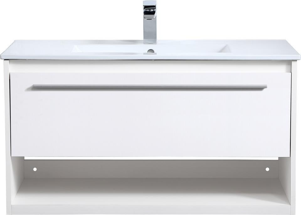 Elegant Lighting White Floating Vanity Transitional Style MDF: Elegant Lighting White Floating Vanity Transitional Style MDF This stylish floating vanity offers a modern touch to your bathroom decor. Featuring a sleek brushed nickel finish, it is designed in a tr