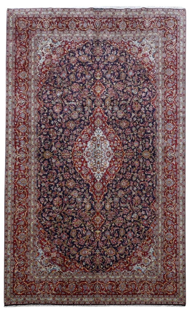 Navy Blue Handmade Persian Kashan Rug 9'10 x 16' Signed Authentic: Navy Blue Handmade Persian Kashan Rug 9'10 x 16' Signed Authentic Free continental US Shipping Discover the exquisite craftsmanship of this 9' 10" x 16' Navy Blue Handmade Traditional Persian Signed K
