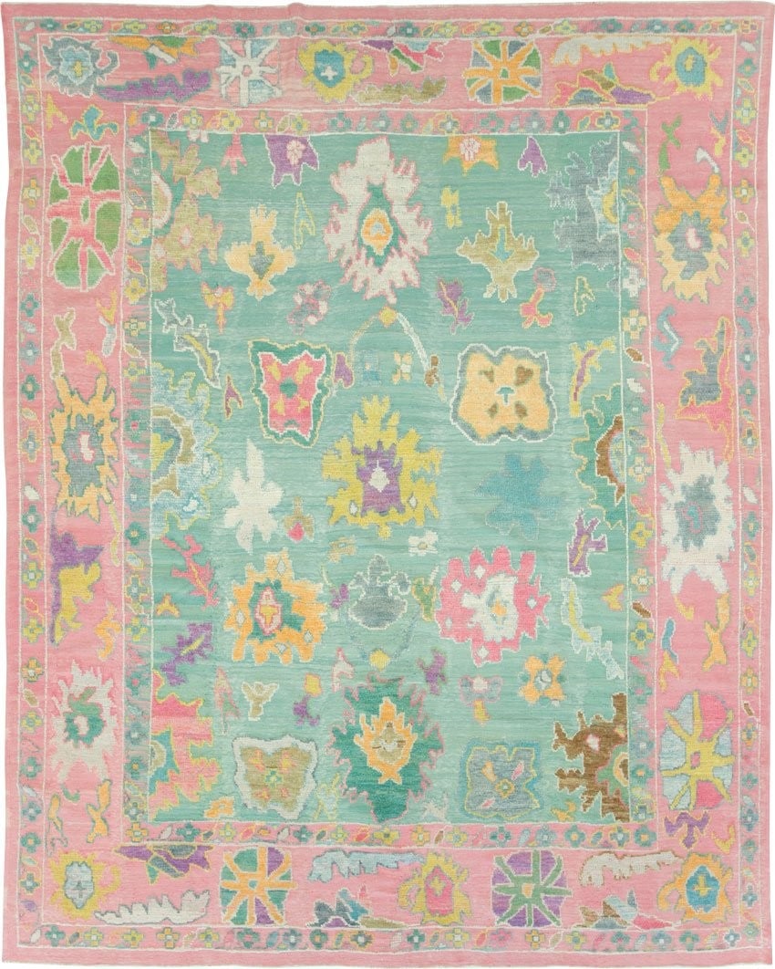 12' x 14' 2" Oversize Turkish Souf Oushak Rug in Pistachio Pink (1 of 7)