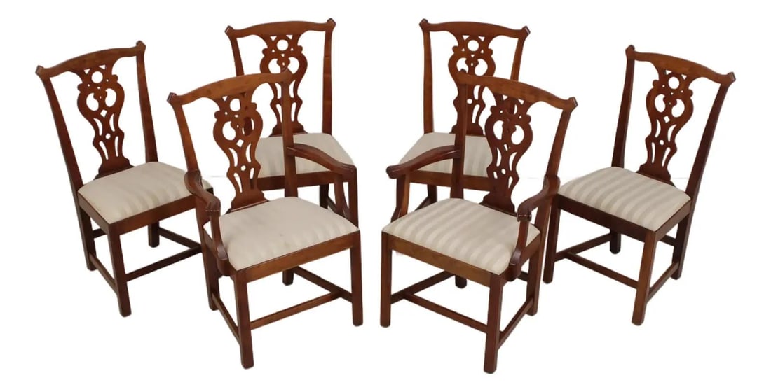 Set of 6 Stickley cherry dining chairs in Chippendale style (1 of 10)