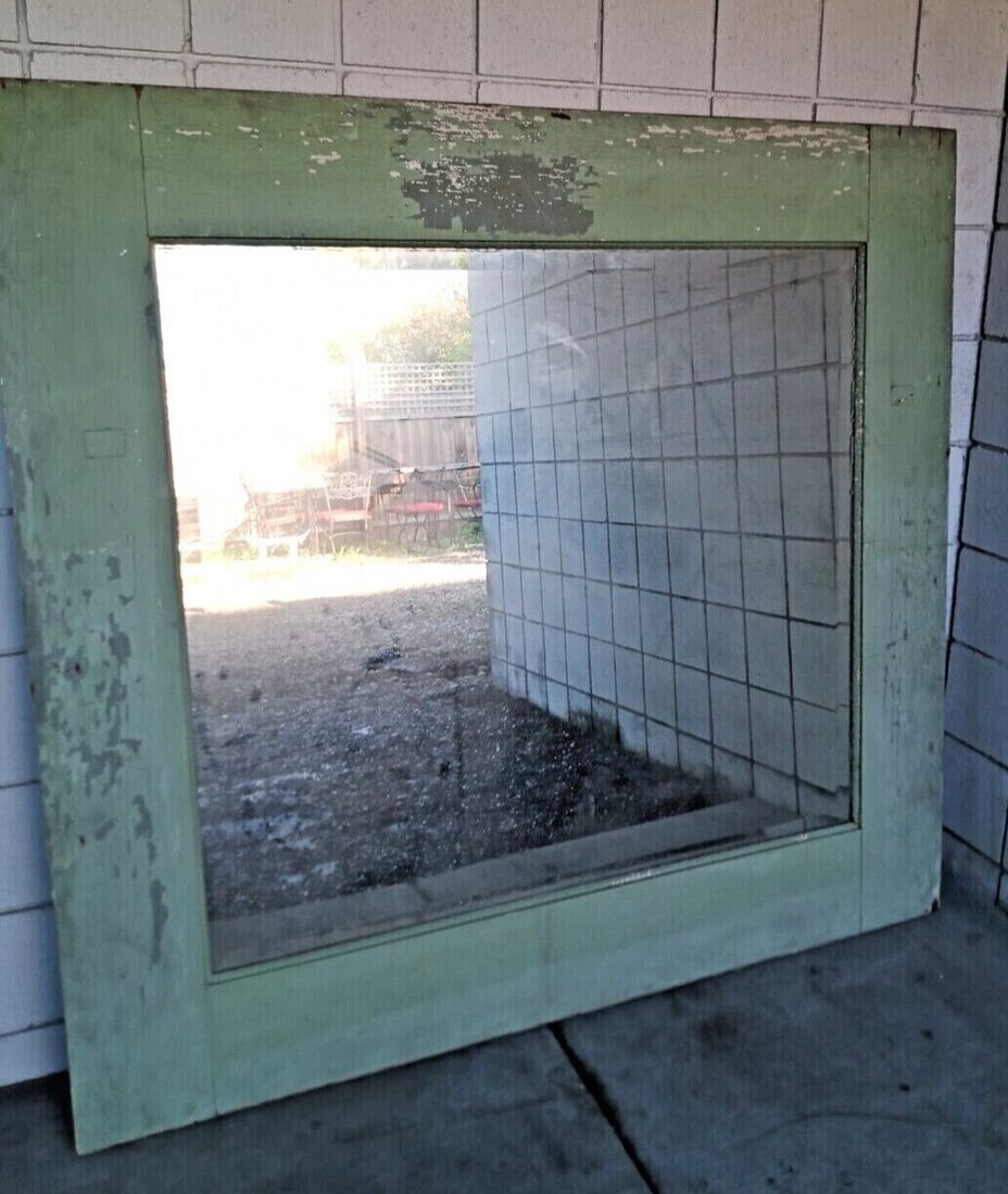Antique beveled back bar mirror with painted frame 63in 1900 (1 of 10)