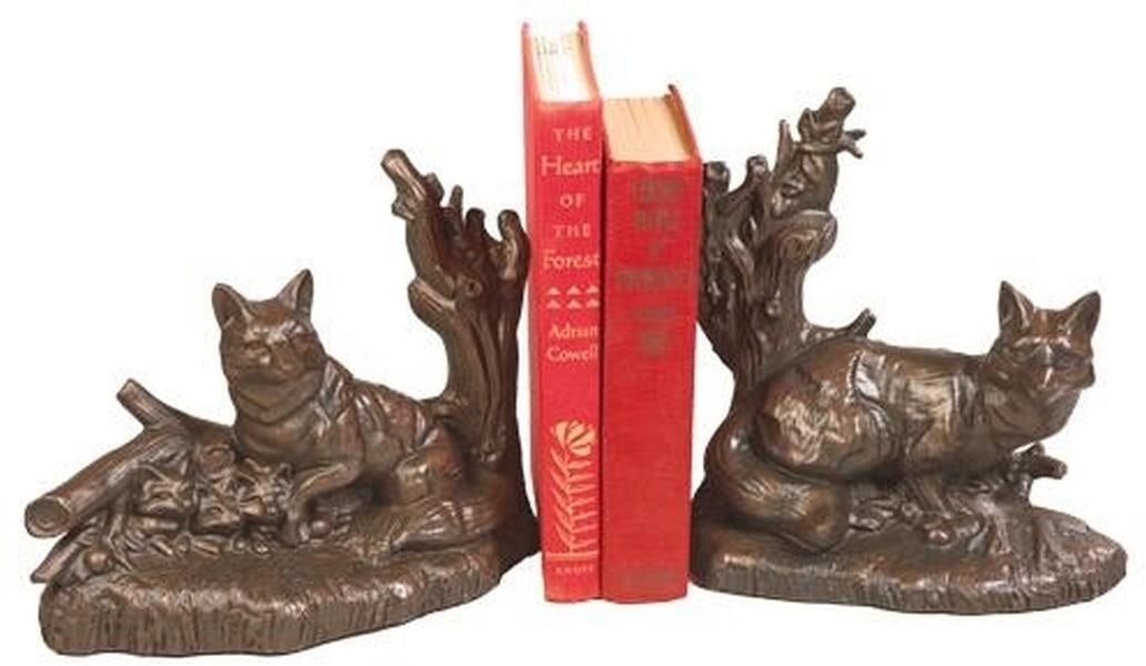 Rustic Lodge Fox Family Bookends Hand-Cast Resin Decor (1 of 1)