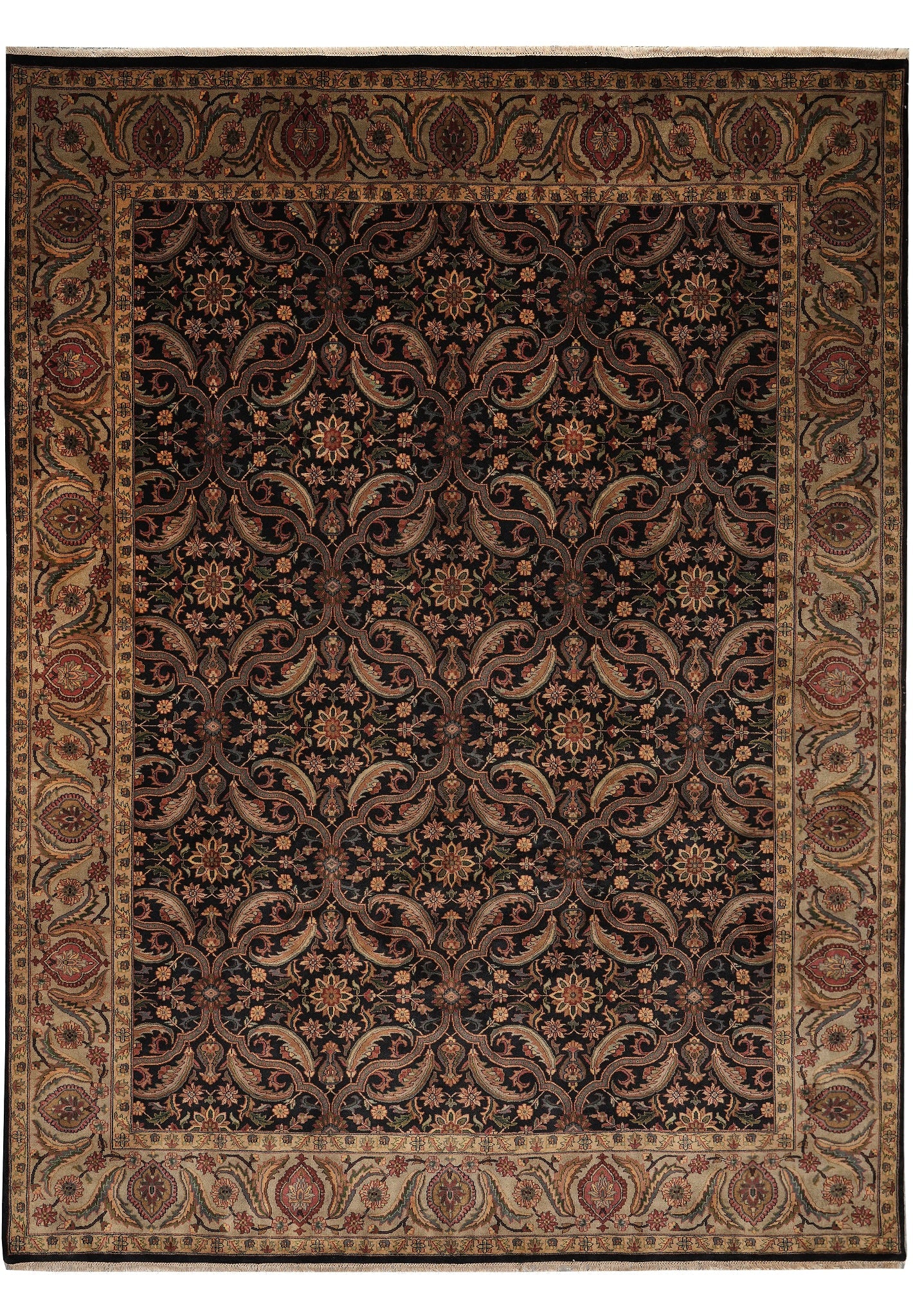 9 x 12 Black Herekeh Handmade Jaipur Wool Rug: 9 x 12 Black Herekeh Handmade Jaipur Wool Rug Free continental US Shipping This 9 x 12 Black Herekeh Handmade Jaipur Rug is hand-knotted from premium wool and features a soft, dense pile for comfort a