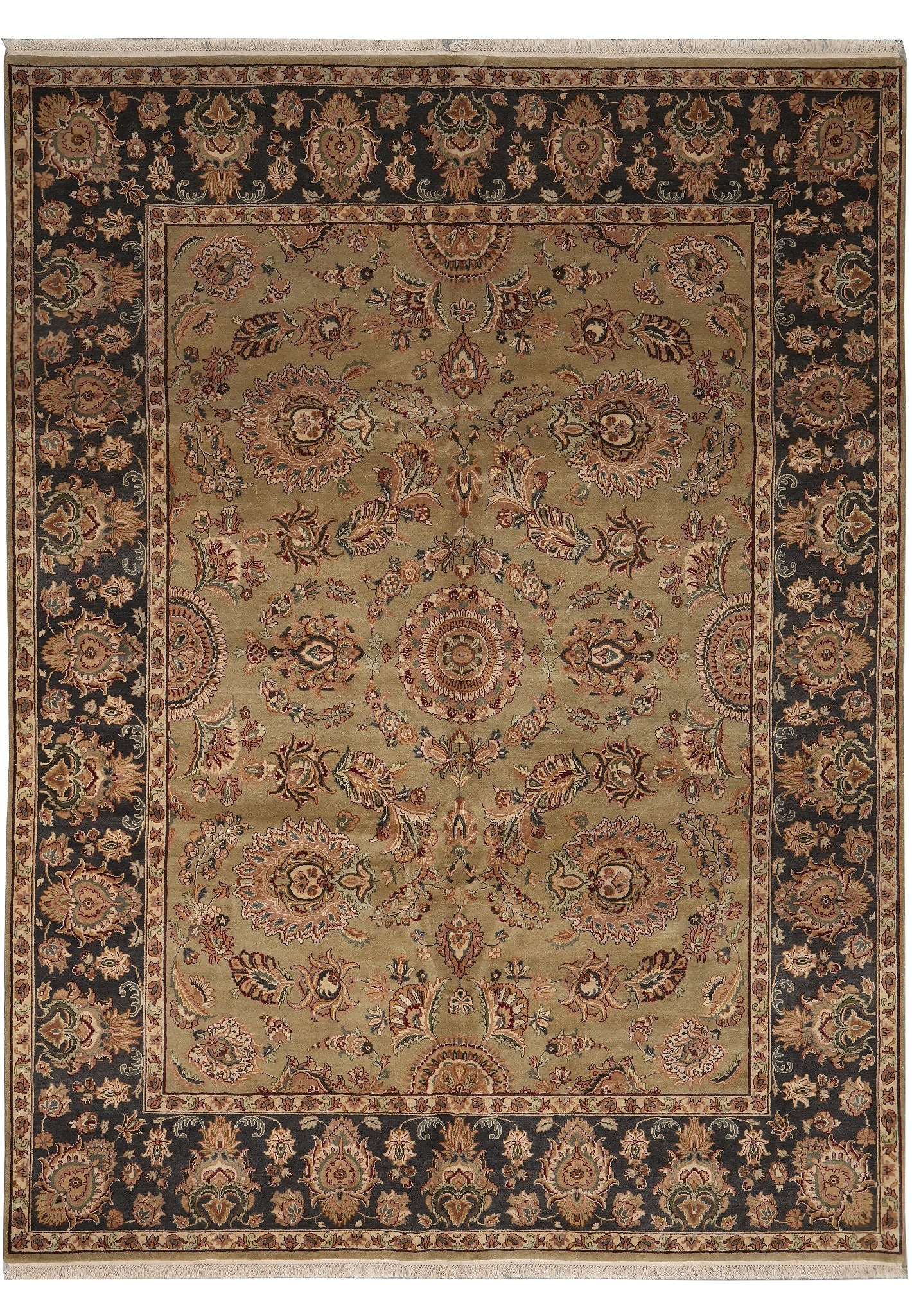 8 x 10.4 Green Jaipur Style Hand Knotted Wool Rug: 8 x 10.4 Green Jaipur Style Hand Knotted Wool Rug Free continental US Shipping A vibrant Jaipur-style wool rug in a rich green colorway, featuring intricate traditional motifs and classic patterns. Ha