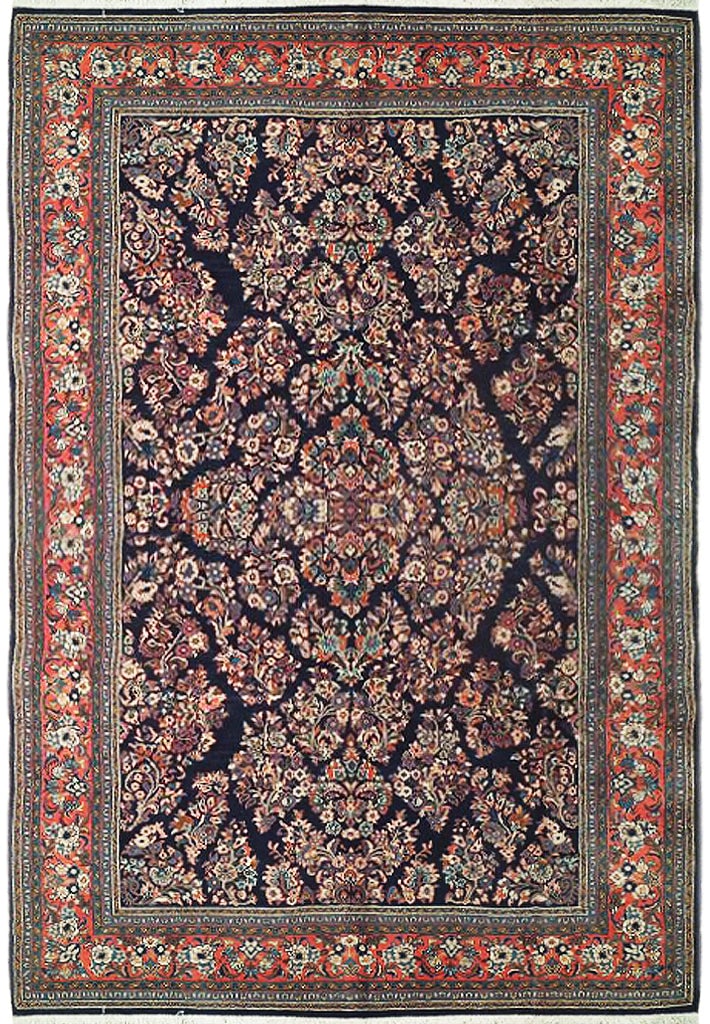 6.8 x 9.8 Navy Blue Persian Sarouk Area Rug (1 of 6)