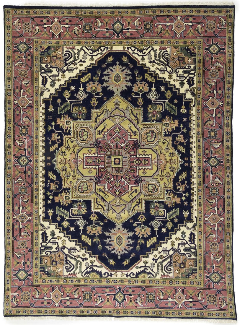 Large Handmade Purple-Navy Heriz Serapi Wool Rug Traditional Geometric Design: Large Handmade Purple-Navy Heriz Serapi Wool Rug Traditional Geometric Design Enhance your living space with this stunning 9x12 ft Large Purple-Navy Heriz Serapi Oriental Rug. This traditional design 