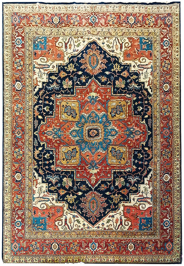 Handcrafted 12' x 15' Serapi Area Rug in Deep Blue: Handcrafted 12' x 15' Serapi Area Rug in Deep Blue Free continental US Shipping Introducing a stunning 12' x 15' Serapi Rug in a captivating deep blue hue, expertly handcrafted to combine timeless ele