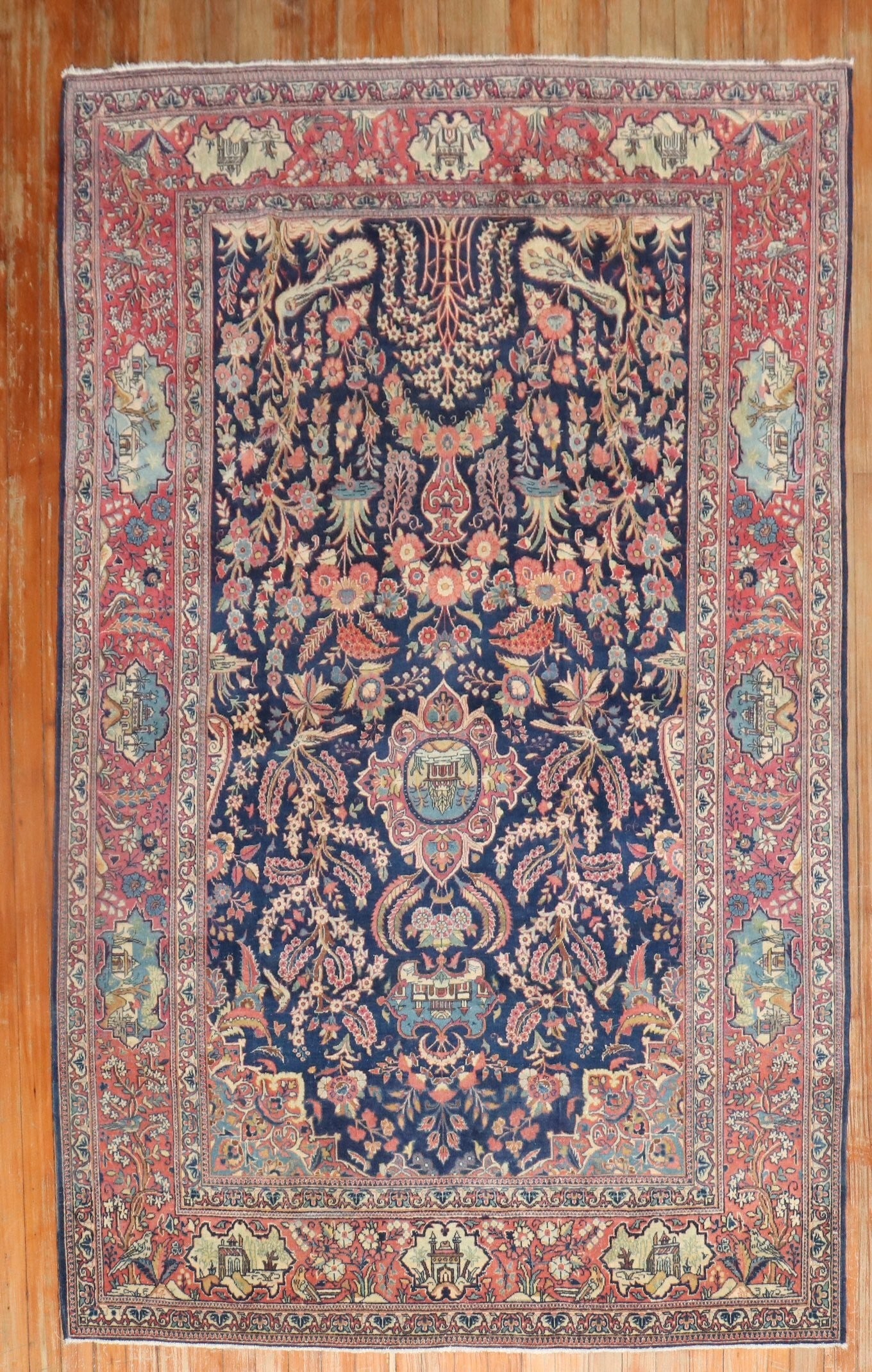 4' 6" x 6' 9" Persian Kashan accent rug in blue: 4' 6" x 6' 9" Persian Kashan accent rug in blue Early 20th-century Persian Kashan rug with a finely woven design and a blue field. This pre-owned accent rug reflects the classic Kashan style. Specific