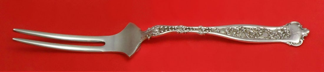Whiting Dresden Sterling Silver Serving Spinach Fork 7 Inch: Whiting Dresden Sterling Silver Serving Spinach Fork 7 Inch A custom-made sterling silver spinach fork in the Dresden pattern by Whiting. It is monogrammed, with monos varying, and is described as bei