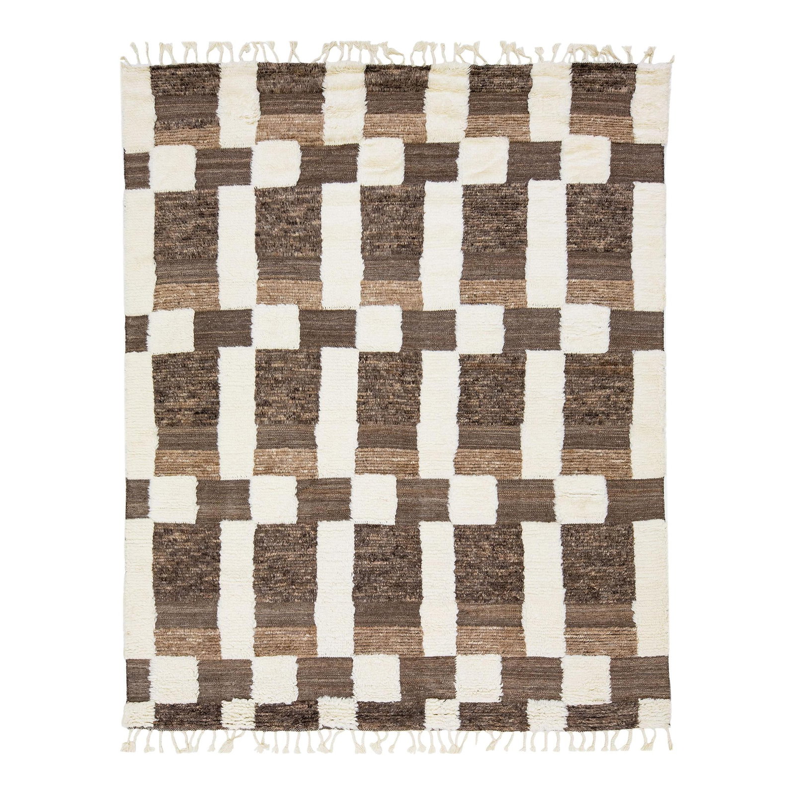Modern Moroccan Wool Rug 8' x 10' Abstract Design Brown: Modern Moroccan Wool Rug 8' x 10' Abstract Design Brown Enhance your living space with this stunning wool rug featuring a contemporary Moroccan pattern. The calming ivory design beautifully contrasts 