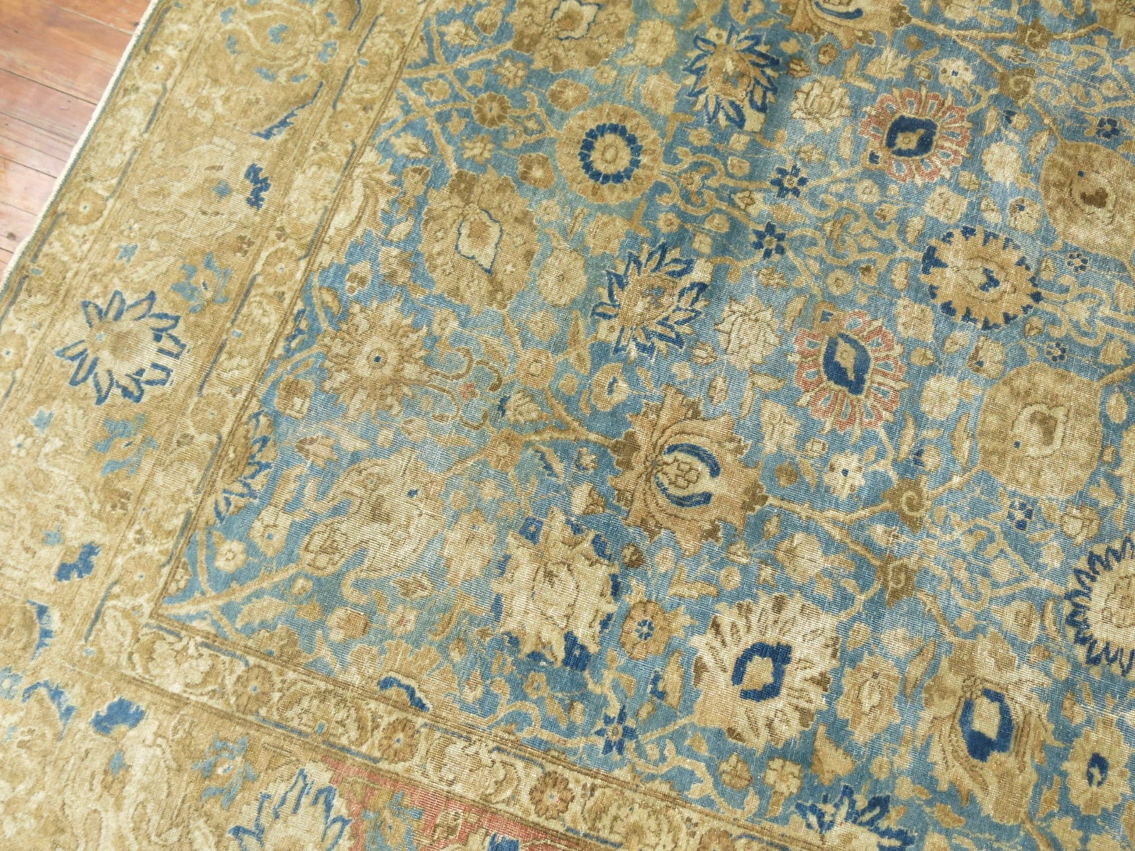 7' 3" x 9' 10" Persian Tabriz Area Rug Light Blue circa 1920: 7' 3" x 9' 10" Persian Tabriz Area Rug Light Blue circa 1920 Early 20th century Persian Tabriz rug in a light blue palette, featuring the classic detailed patterning associated with Tabriz rugs. Prese
