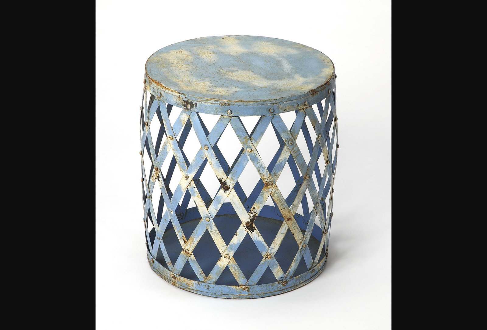 Industrial Style Blue Iron Round End Table by Butler (1 of 2)