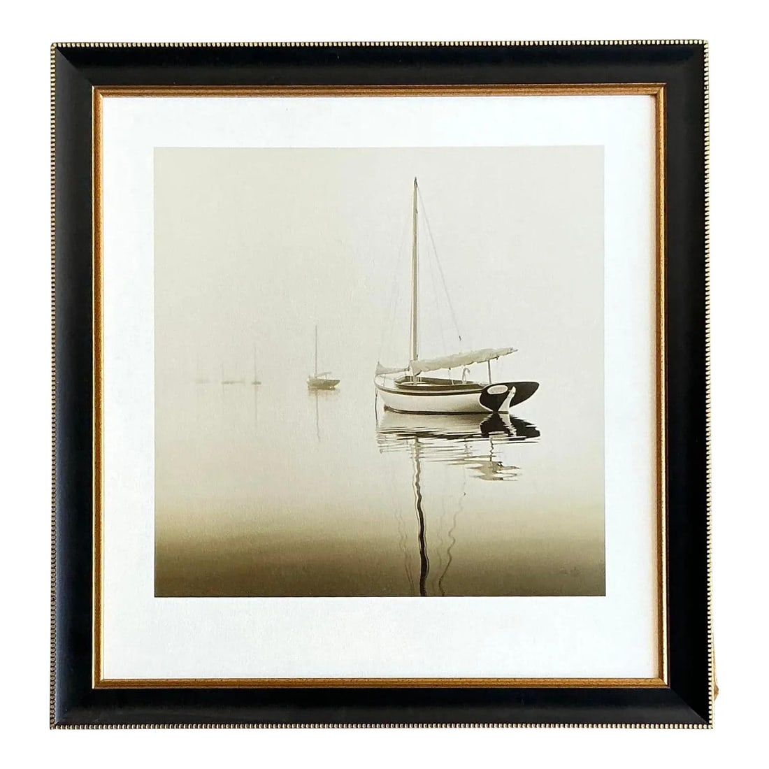 Framed Limited Edition Sailboat Photograph by Michael Kahn 23 x 24.25 Inch: Framed Limited Edition Sailboat Photograph by Michael Kahn 23 x 24.25 Inch This vintage limited edition Michael Kahn photograph features a sailboat rendered in sepia tones, offering a minimalist and a