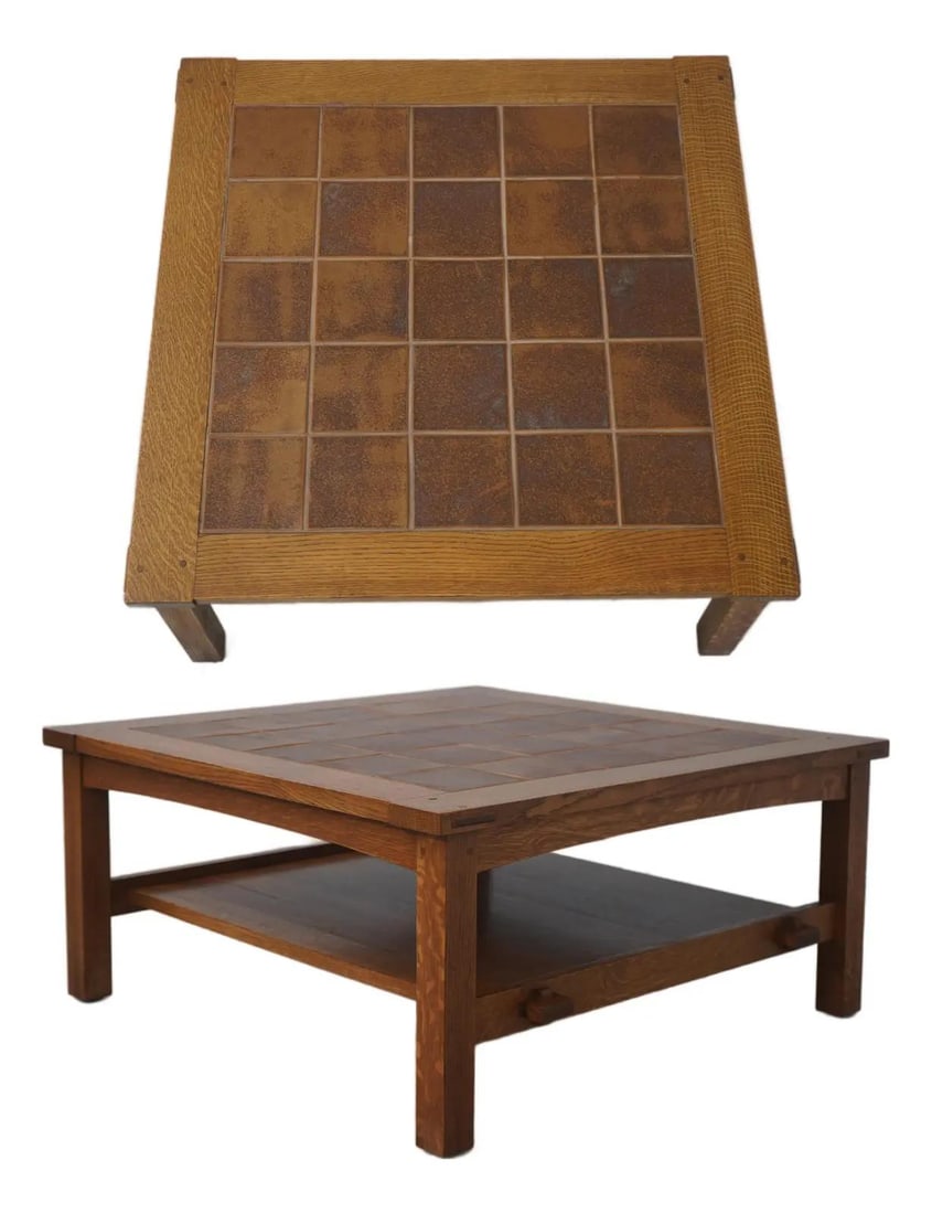 Mission Style Oak Coffee Table with Tile Inset by Stickley (1 of 10)