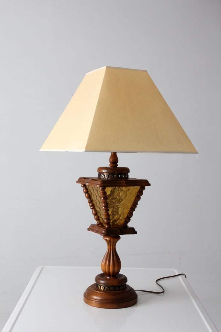 Amber Glass Mediterranean Revival Table Lamp with Shade (1 of 15)