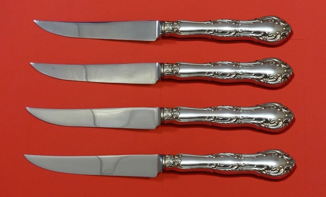 Wallace Old Atlanta Sterling Silver Steak Knife Set 4pc 8 5/8 inch: Wallace Old Atlanta Sterling Silver Steak Knife Set 4pc 8 5/8 inch This exquisite 4-piece steak knife set features the Old Atlanta pattern by Wallace, crafted from high-quality sterling silver. Each k