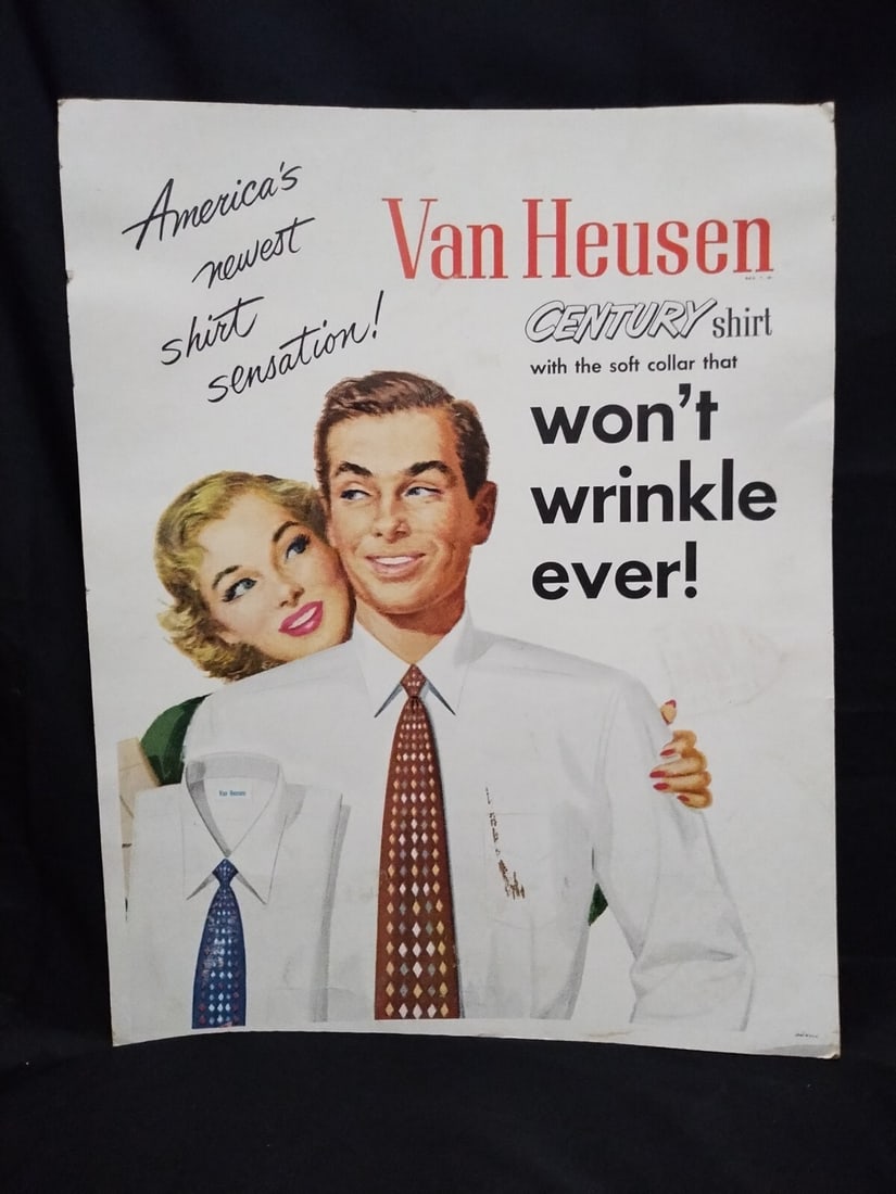 19x28 Van Heusen Century Shirt cardboard advertising sign 1950s (1 of 5)