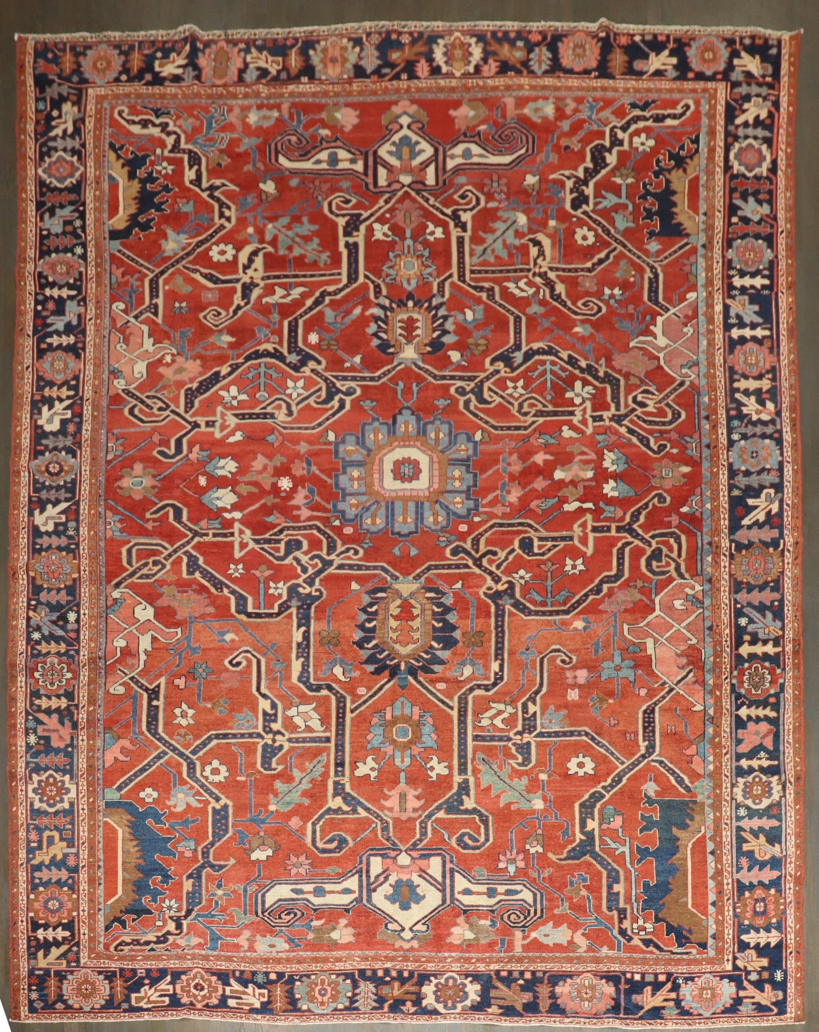 10' 1" x 12' 6" Antique Persian Heriz Serapi Room Rug: 10' 1" x 12' 6" Antique Persian Heriz Serapi Room Rug Late 19th century antique Persian Heriz Serapi room rug with the classic Serapi/Heriz designation. This pre-owned rug is identified in the origina