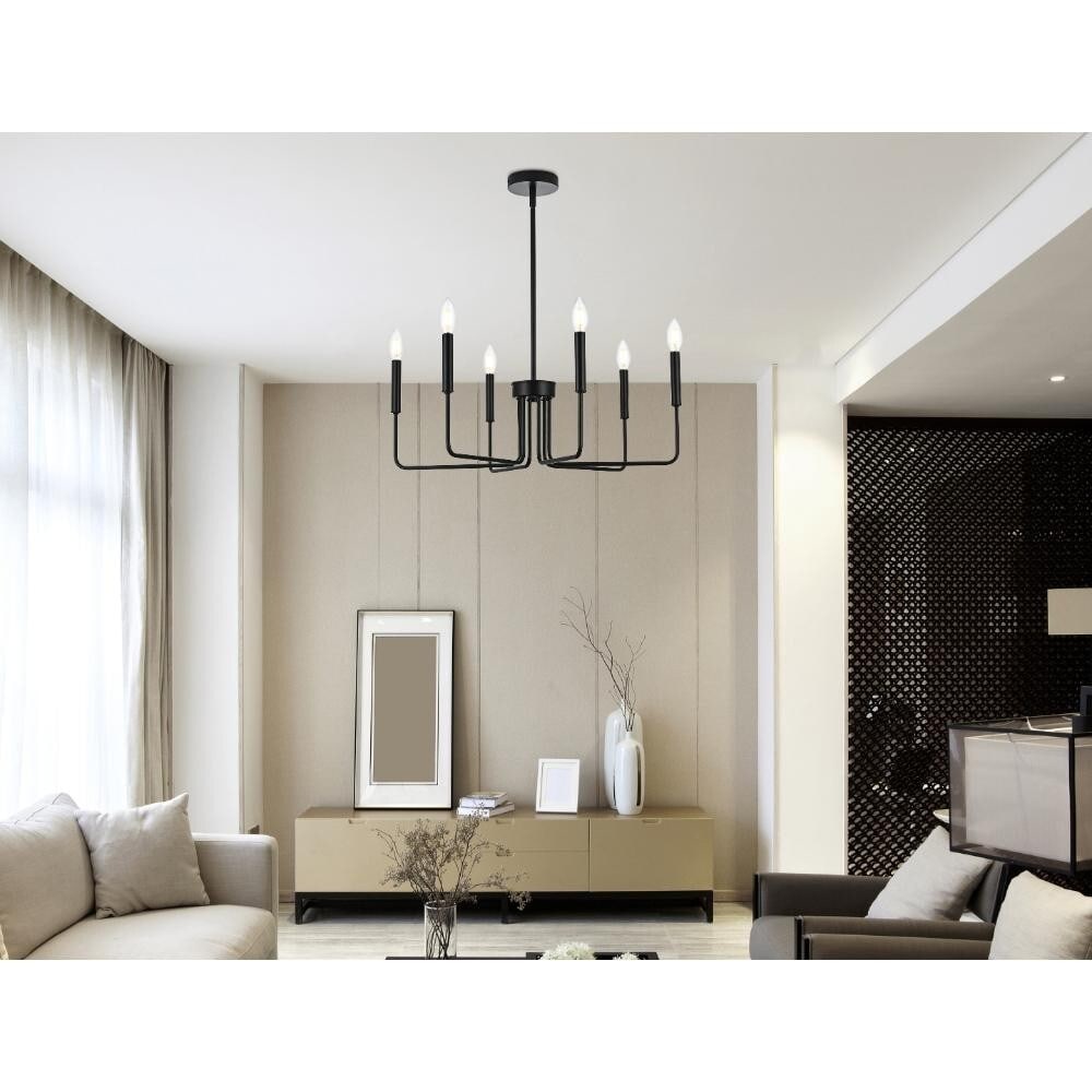 Willa 6 Light Black Iron Chandelier 26 in: Willa 6 Light Black Iron Chandelier 26 in Modern 6-light chandelier with a black finish, designed for indoor use in living rooms, dining rooms, bedrooms, kitchens, hallways, foyers, and other listed s