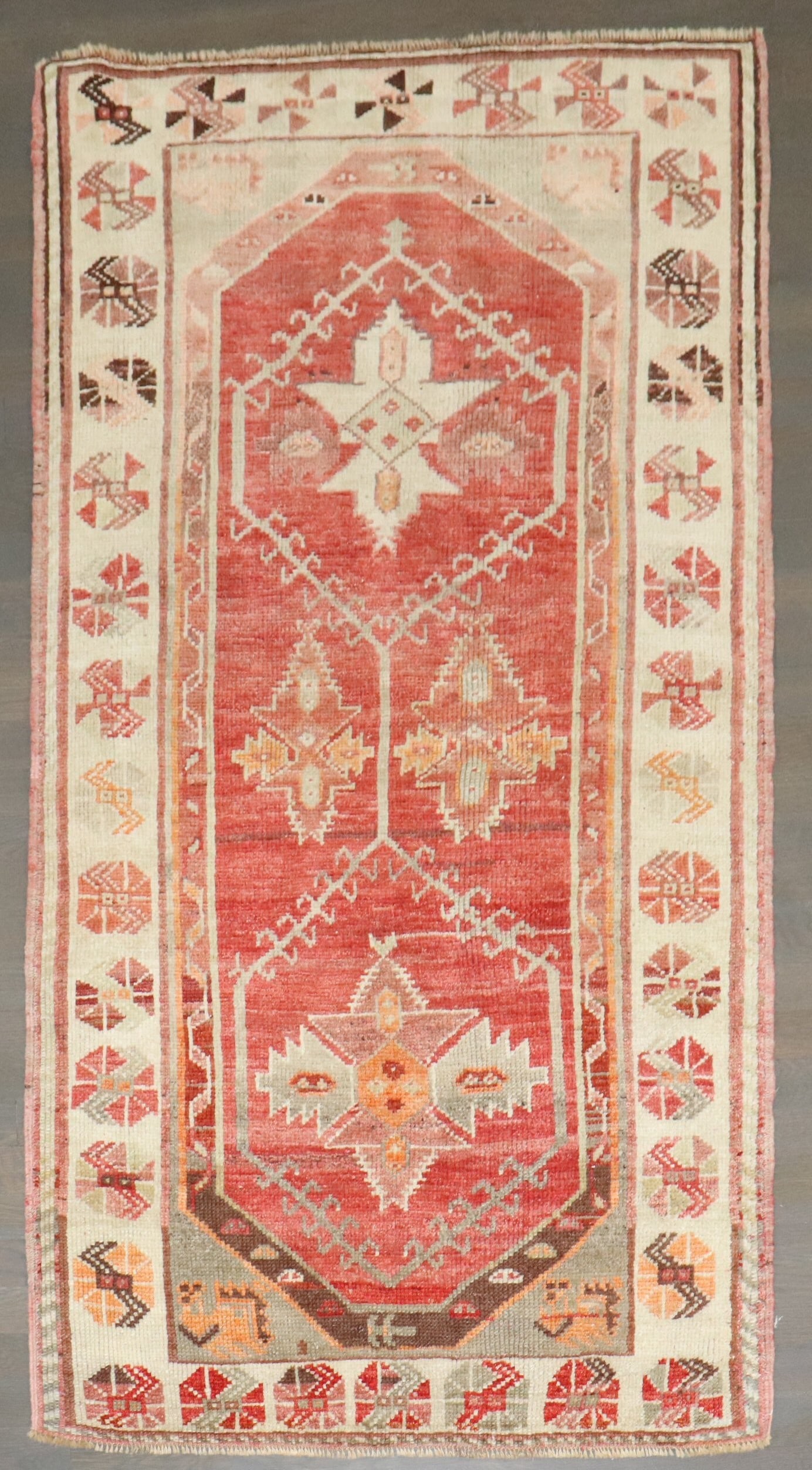 3' 1" x 5' 7" Antique Oushak Scatter Rug Red: 3' 1" x 5' 7" Antique Oushak Scatter Rug Red Early 20th century antique Oushak scatter rug in a red colorway. This pre-owned small rug features the classic Oushak type and is offered in scatter size. 