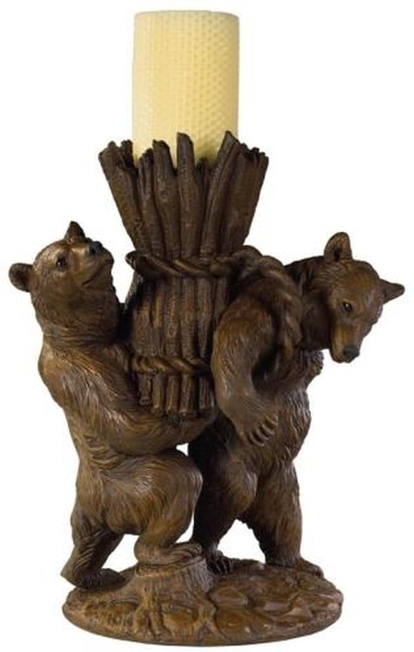 Lodge Style Helping Bears Candle Holder Resin Burnt Umber 13H 11W 8D: Lodge Style Helping Bears Candle Holder Resin Burnt Umber 13H 11W 8D This item is made at time of order. Please allow 42 to 70 days for production. Illuminate your space with this charming Lodge Style