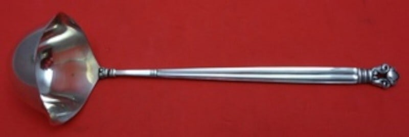 Georg Jensen Acorn Sterling Silver Sauce Ladle Double Spout GI/GJ Mark 6 7/8 In: Georg Jensen Acorn Sterling Silver Sauce Ladle Double Spout GI/GJ Mark 6 7/8 In This exquisite sauce ladle from the Acorn pattern by Georg Jensen is crafted from sterling silver. Featuring a distincti