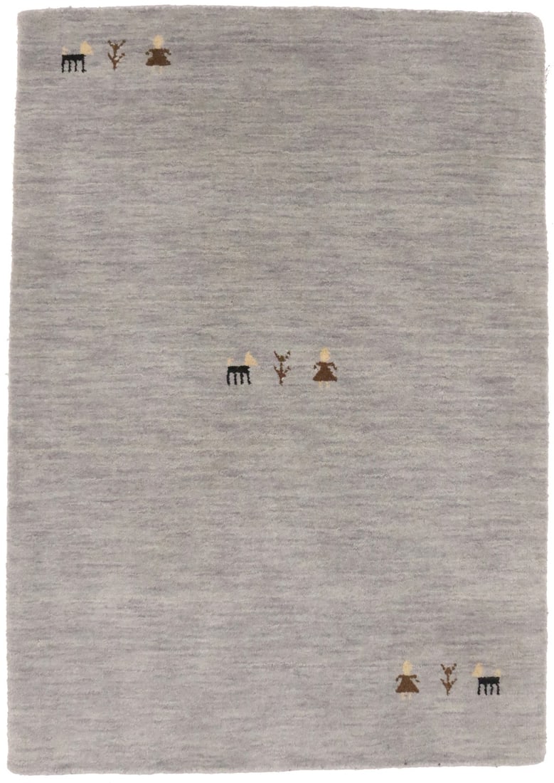 Handmade Wool Modern Gabbeh Rug Gray 2'2 x 3'1 Tribal Pictorial Area Carpet: Handmade Wool Modern Gabbeh Rug Gray 2'2 x 3'1 Tribal Pictorial Area Carpet This handmade gray Gabbeh rug features a tribal pictorial design and a modern style, crafted from high-quality wool. The han