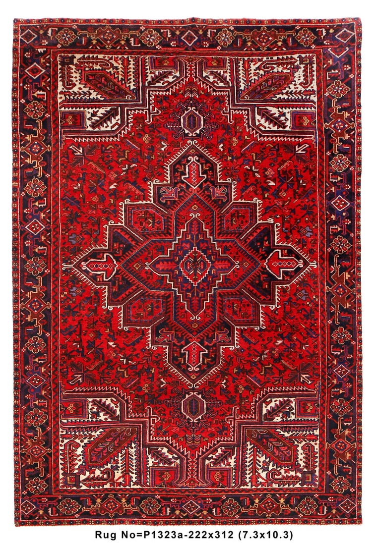7.3 x 10.3 Persian Tribal Hand-Knotted Heriz Area Rug: 7.3 x 10.3 Persian Tribal Hand-Knotted Heriz Area Rug Free continental US Shipping Discover the beauty of traditional craftsmanship with this 7.3 x 10.3 Persian Tribal Hand-Knotted Geometric Heriz Rug